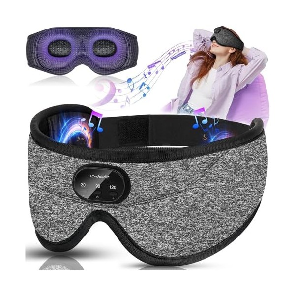 LC-dolida Casque Bluetooth avec masque pour les yeux intégré 38° - Bruit blanc apaisant - 100 % occultant - Musique 3D - Casq
