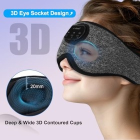 LC-dolida Casque Bluetooth avec masque pour les yeux intégré 38° - Bruit blanc apaisant - 100 % occultant - Musique 3D - Casq