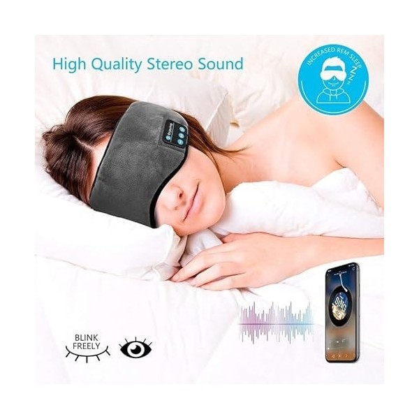 Bewinner1 sans Fil Bluetooth 5.0 Eyeshade, Night Sleep Bluetooth Eye Mask Sleeping Music Headphone Haut-parleurs intégrés Hau