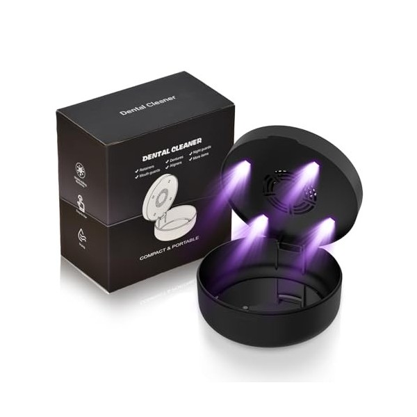 Binlingdaily Boîtier de retenue UV avec ventilateur et miroir - Boîtier dentaire compact pour aligneurs, protège-dents, protè