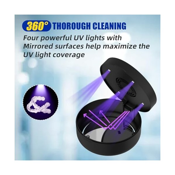 Binlingdaily Boîtier de retenue UV avec ventilateur et miroir - Boîtier dentaire compact pour aligneurs, protège-dents, protè