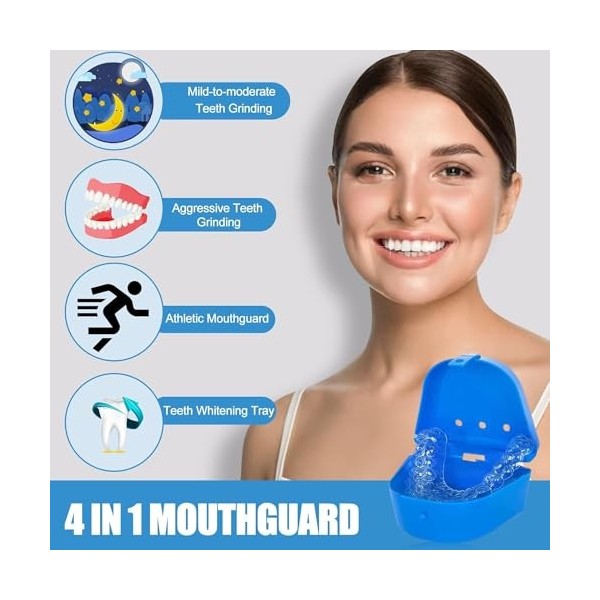 Gouttiere Dentaire Bruxisme 4Pcs, Protecteurs Buccaux, Protege Dent Bruxisme, Gouttiere pour Dent Sans BPA, Protege Dent Nuit