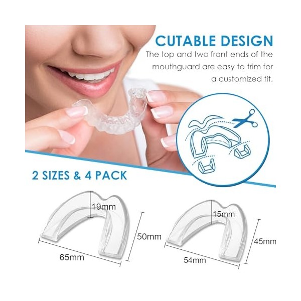 Gouttiere Dentaire Bruxisme, Lot de 4 protège-dents, Protecteurs Buccaux pour Bruxisme, Protecteurs Buccaux, 2 Tailles Anti G