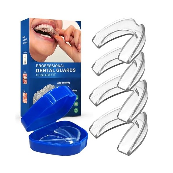 Lot de 4 protège-dents pour grincement des dents, protège-dents anti-grincement pour dormir la nuit, protège-dents réutilisab