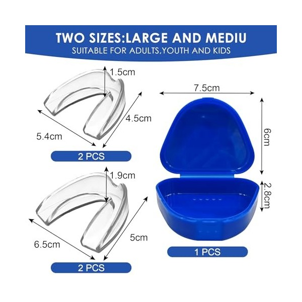 Lot de 4 protège-dents pour grincement des dents, protège-dents anti-grincement pour dormir la nuit, protège-dents réutilisab