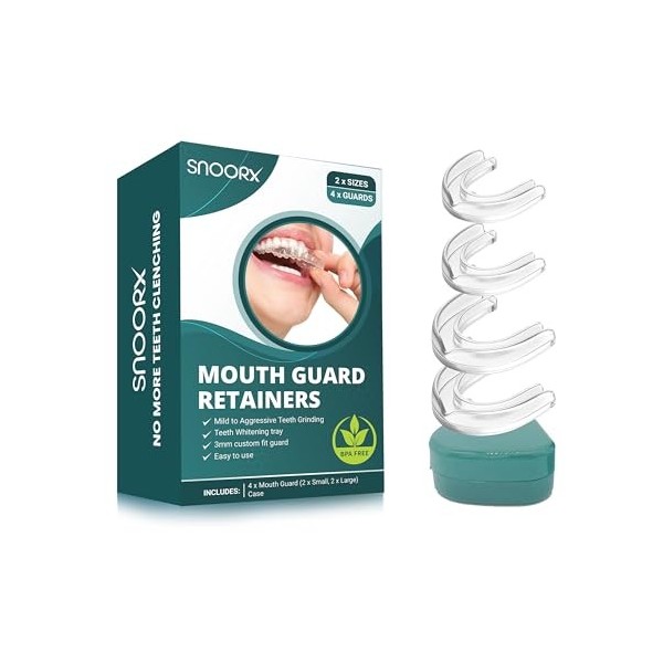 SNOORX Lot de 4 protège-dents authentiques UK de 3 mm et 6 mm dépaisseur pour le grincement des dents, les retenues, le brux