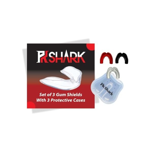 Pk Shark Lot de 3 et 6 protège-dents pour adulte Couleurs mélangées rouge, noir, transparent, senior à partir de 13 ans 