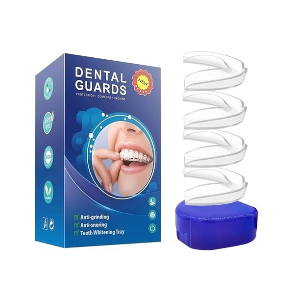Lot de 4 protège-dents pour grincement des dents, apnée du sommeil et blanchiment des dents, bouclier des gencives confortabl