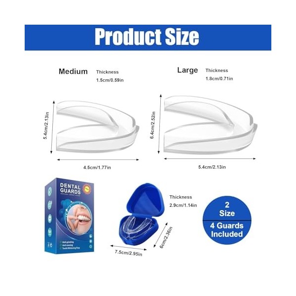 Lot de 4 protège-dents pour grincement des dents, apnée du sommeil et blanchiment des dents, bouclier des gencives confortabl