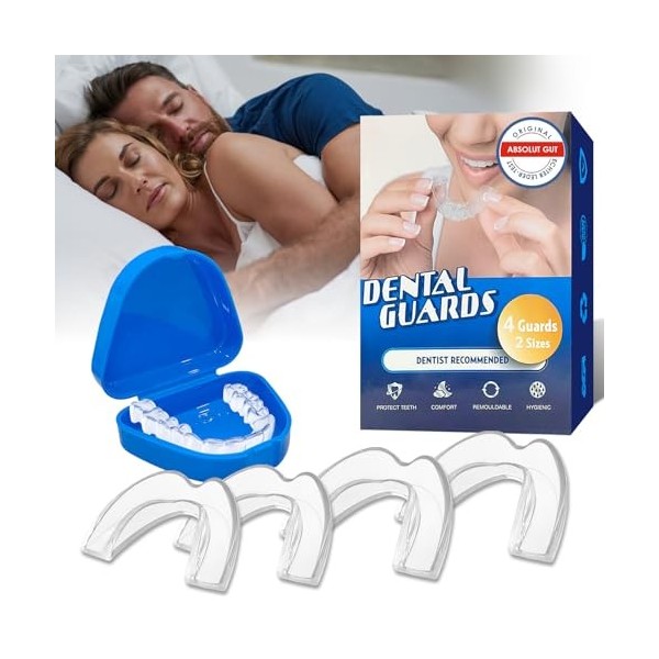 Lot de 4 Gouttiere Dentaire Bruxisme,2 Tailles Gouttiere pour Dent,Mouth Guard for Grinding Teeth,Protecteurs Buccaux,Orthese