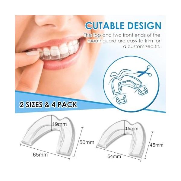 Lot de 4 Gouttiere Dentaire Bruxisme,2 Tailles Gouttiere pour Dent,Mouth Guard for Grinding Teeth,Protecteurs Buccaux,Orthese
