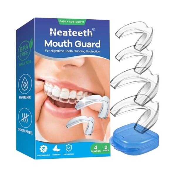 Lot de 4 protège-dents pour grincer les dents la nuit, protège-dents réutilisables pour grincer les dents, protège-dents de n