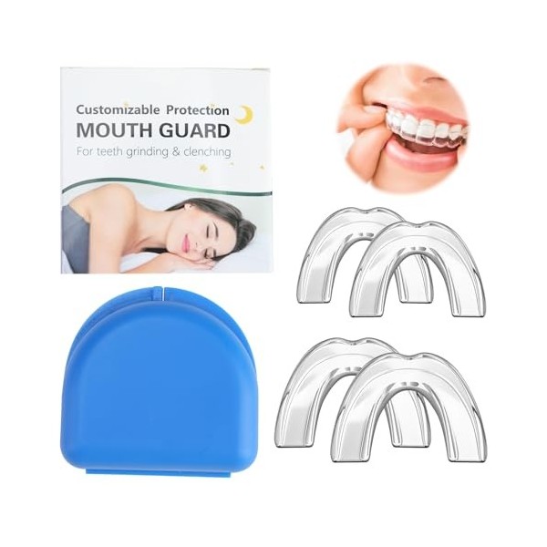 Lot de 4 protège-dents pour le grincement des dents, protège-dents pour dormir, 2 tailles pour adultes, protège-dents pour br