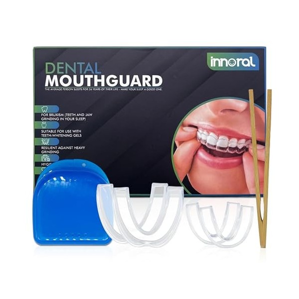 Innoral Lot de 4 protège-dents dentaires pour grincement des dents de nuit TMJ, bruxisme, protège-dents moulables pour dormir