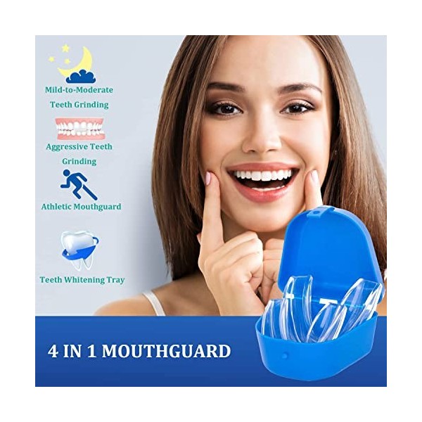 Lot de 4 protège-dents pour le grincement des dents, protège-dents pour dormir, meilleur bouclier pour grincer les dents et s