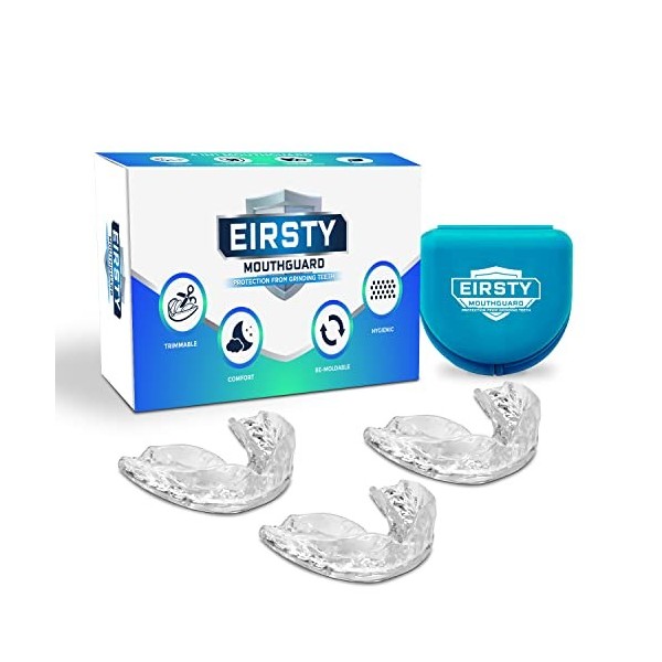 EIRSTY - Lot de 3 protège-dents malléables taille unique pour le grincement des dents, le bruxisme, le claquement, le sport