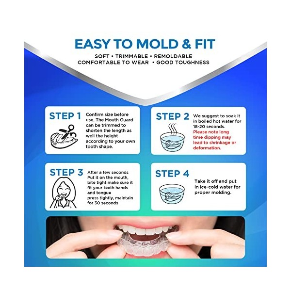 EIRSTY - Lot de 3 protège-dents malléables taille unique pour le grincement des dents, le bruxisme, le claquement, le sport