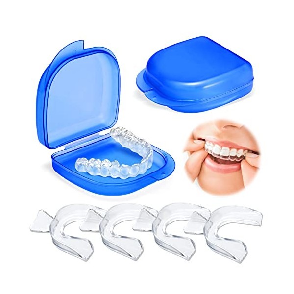 Gouttiere Dentaire Bruxisme Thermoformable 4Pcs, Protecteurs Buccaux Sans BPA, Protege Dent Nuit, Anti Grincement Dent, TMJ,