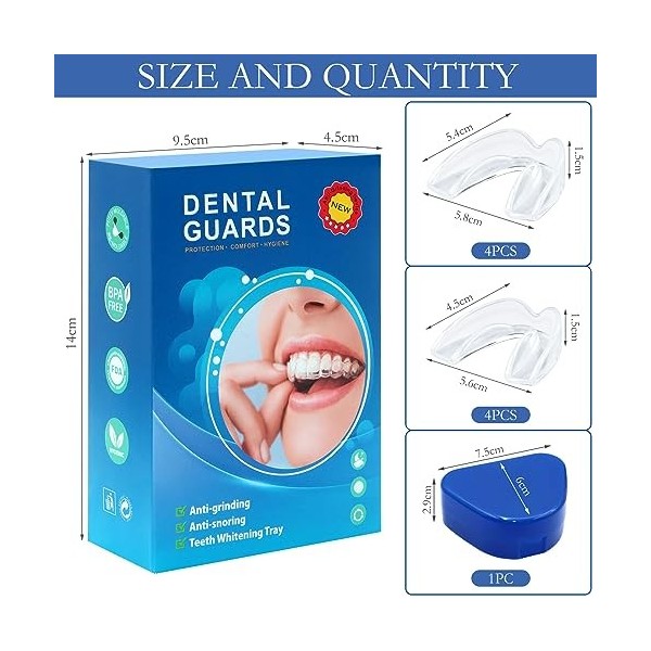 VEGCOO Lot de 8 protège-dents pour grincement des dents, protège-dents de nuit pour dormir pour éviter le bruxisme, protège-d