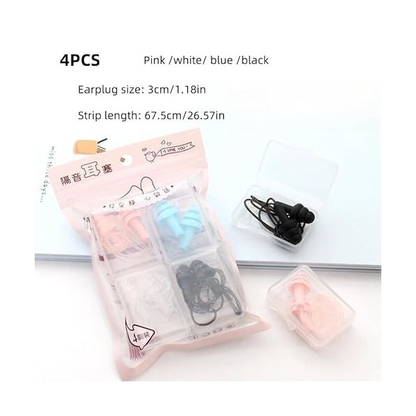 YANCAIYUNL Lot de 4 paires de bouchons doreille en silicone étanches avec cordon pour le travail, les études, le sommeil, la