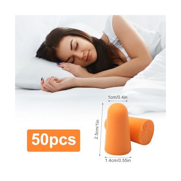 Lot de 50 paires de bouchons doreilles anti-bruit pour dormir - En mousse ultra douce - Réduction du bruit - Convient pour u