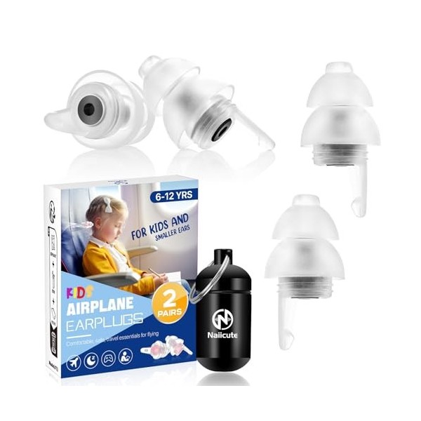Naiicute Bouchons doreilles pour enfants 6 à 12 ans – 2 paires de bouchons doreille en silicone pour compenser la pressio