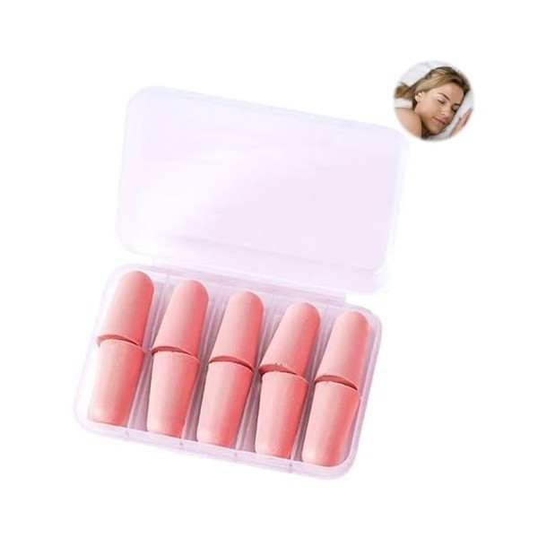 Lot de 10 bouchons doreille en mousse souple, rose, pour dormir et se concentrer, forme ovale et noyau souple et amortissant