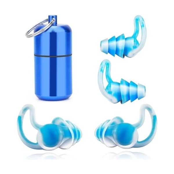Lot de 2 paires de bouchons doreille en silicone pour dormir, ronflement, travail et étude, voyage, natation Bleu