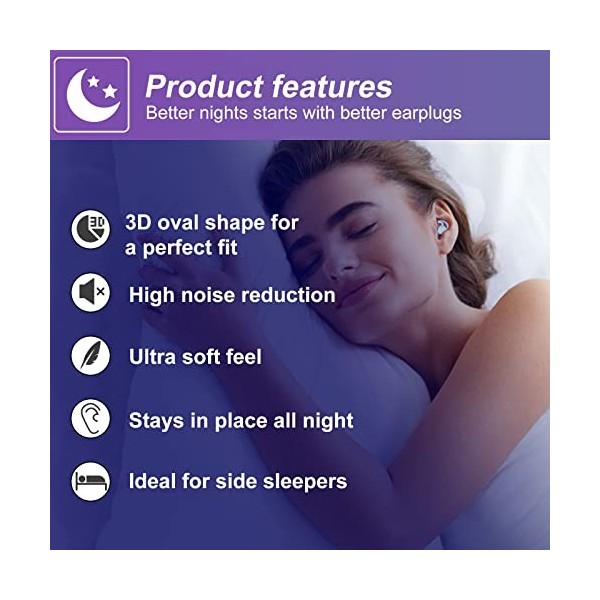 Lot de 2 paires de bouchons doreille en silicone pour dormir, ronflement, travail et étude, voyage, natation Bleu