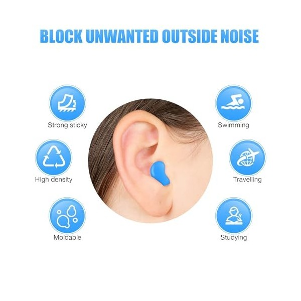 Lot de 14 paires de bouchons doreille en silicone souple et réutilisable pour dormir - Bouchons doreilles en gel avec suppr