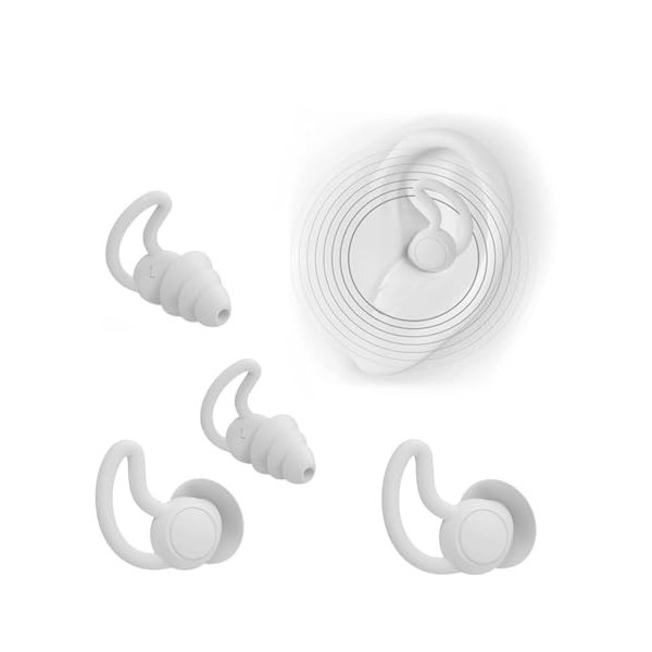 Shwdsy Lot de 2 paires de bouchons doreilles anti-bruit en silicone pour ronflement, concerts, travail
