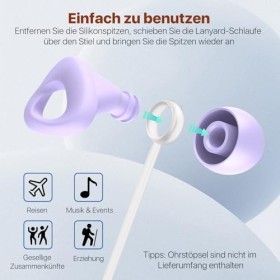 Cordon de connexion pour bouchons doreille - Cordon en silicone flexible - Fonctionne avec la plupart des bouchons doreille