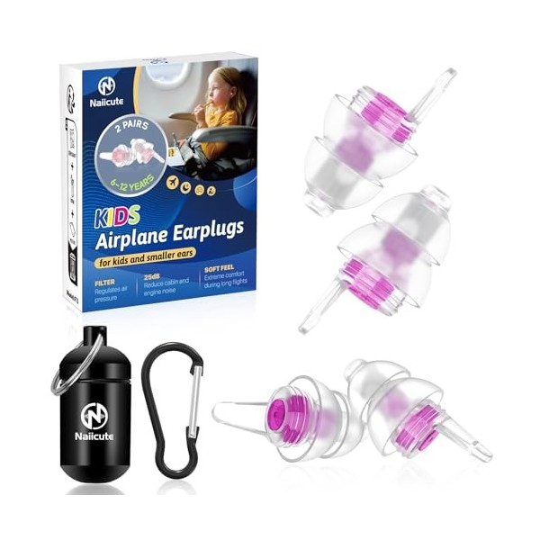 Naiicute Fly Bouchons doreilles pour enfants 6 à 12 ans - Protection auditive pour enfants - Compensation de pression - Bo