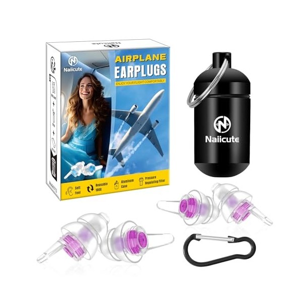 Lot de 2 paires de bouchons doreille avion - Sans douleur - Réutilisables - Équilibrage de la pression dans lavion - Pour a