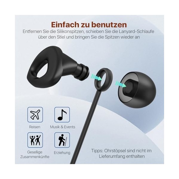 Lot de 2 câbles de connexion pour bouchons doreille - Cordon en silicone flexible - Fonctionne avec la plupart des bouchons 