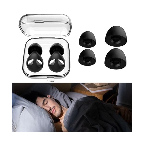 Bouchons doreilles pour dormir, silencieux, anti-ronflement, 2 paires dembouts réutilisables, en silicone, pour protection 
