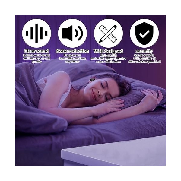 Bouchons doreilles pour dormir, silencieux, anti-ronflement, 2 paires dembouts réutilisables, en silicone, pour protection 