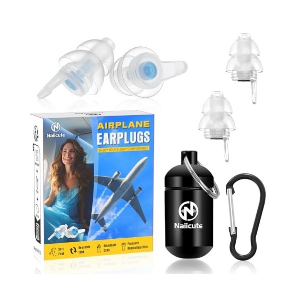 Naiicute Lot de 2 paires de bouchons doreilles anti-ronflement - Réduction du bruit - En silicone - Pour le sommeil, le trav