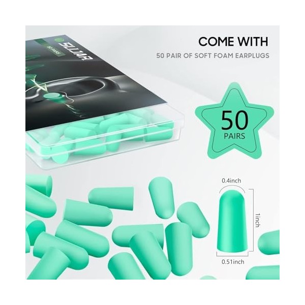SLIJAR Lot de 50 paires de bouchons doreille pour le sommeil, super doux, 38 dB à haute réduction du bruit, bouchons doreil