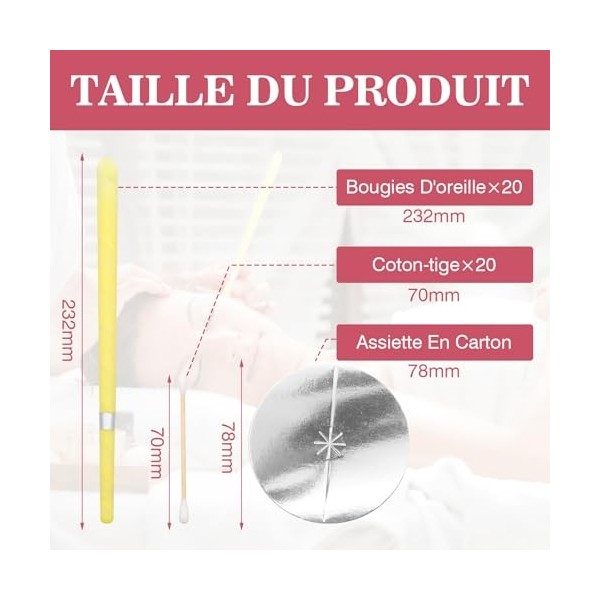 BORISCA 20 PCS Bougie dOreilles, Bougie Oreille Nettoyante + 10 Disques de Protection + 20 Swabs, Bougies Doreilles Naturell