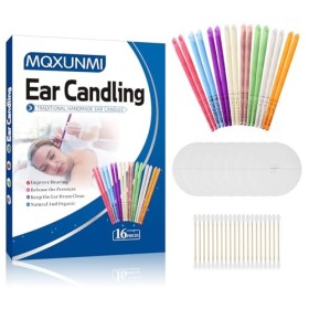 MQXUNMI Lot de 16 Bougies d’Oreilles, bougies auriculaires naturelles pour enlever le cérumen, nettoyant pour cérumen adulte 