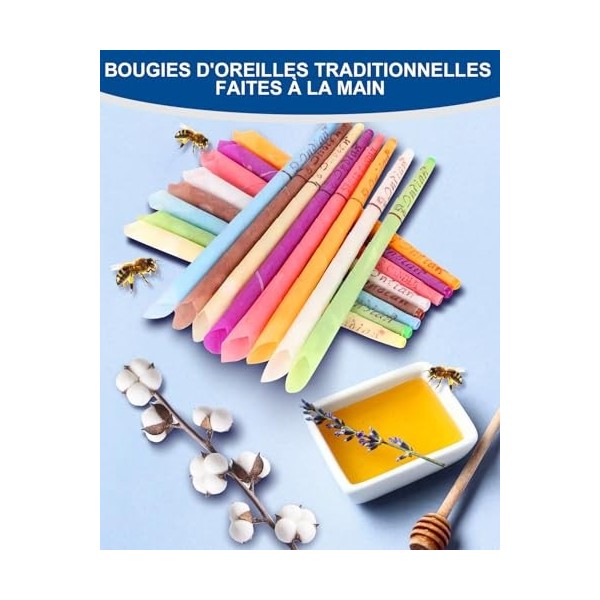 MQXUNMI Lot de 16 Bougies d’Oreilles, bougies auriculaires naturelles pour enlever le cérumen, nettoyant pour cérumen adulte 