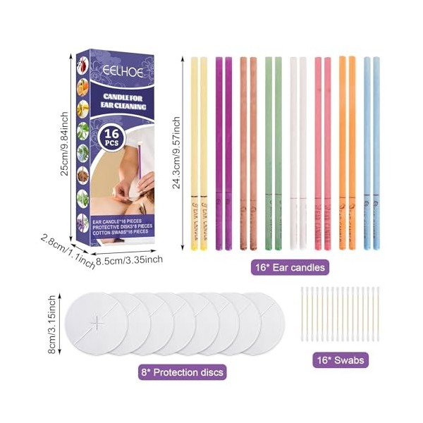 16 pièces toutes les bougies doreille naturelles cônes de bougie en cire dabeille 8 couleurs ,parfumées，Bougie Auriculaire