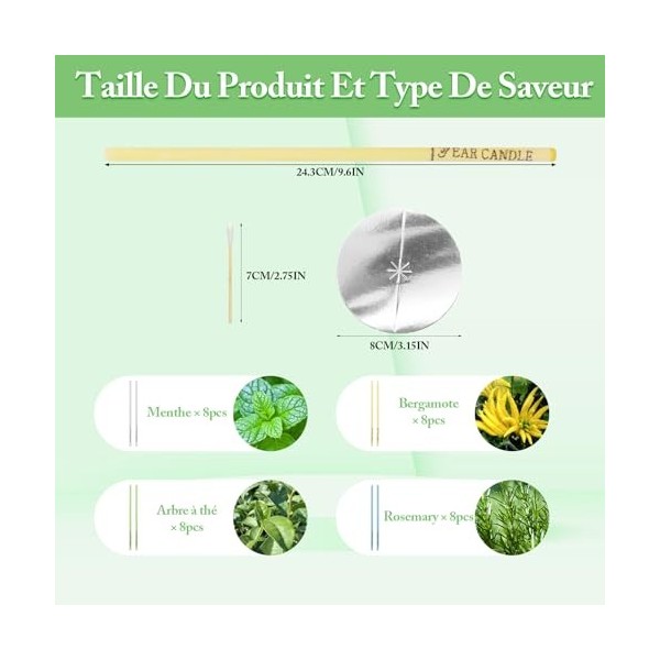 BORISCA 32 Pièces Bougie Oreille Nettoyante, Bougie dOreilles ave 10 Plateaux et 10 Cotons-Tiges, Bougie Auriculaire Aromati