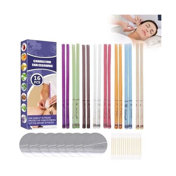 16 Pièces Bougie Oreilles Nettoyante Bougies pour Les Oreilles, Bougie Auriculaire Naturelle Kit de Nettoyage d’oreille pour 
