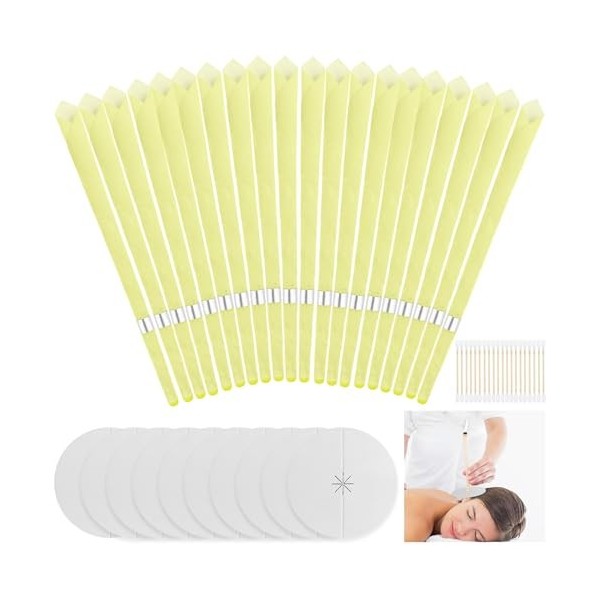 Omsscun 20 pièces Naturelles Bougie Oreille Nettoyante, Bougie doreille, Bougie Oreille, Bougies pour les Oreilles, Plateau 