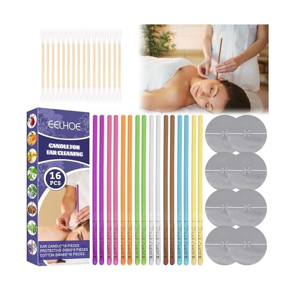 MILIAFLICK Lot de 16 bougies doreilles en cire dabeille pour nettoyer le cérumen - Bougies doreilles pour adultes - Avec d