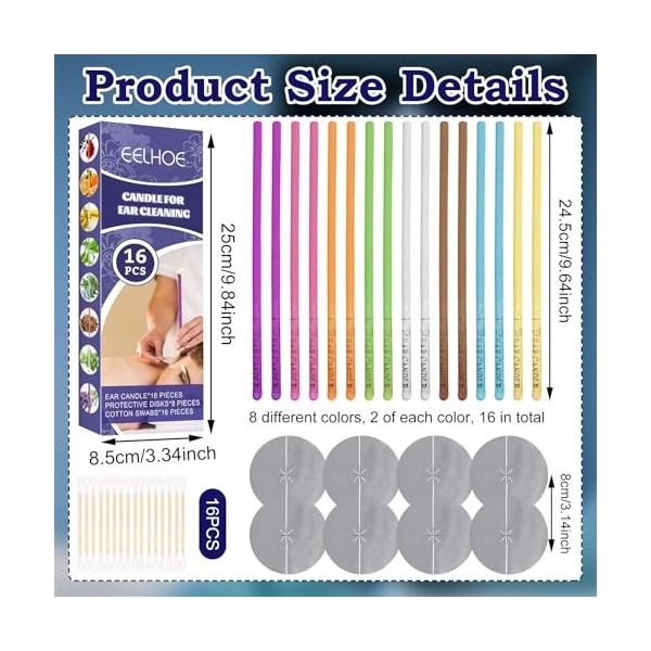 MILIAFLICK Lot de 16 bougies doreilles en cire dabeille pour nettoyer le cérumen - Bougies doreilles pour adultes - Avec d