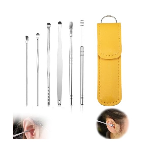 6 Pièces Kit de nettoyage de cérumen, inoxydable Cérumen Nettoyeur, doutils de nettoyage de cérumen en acier inoxydable, kit