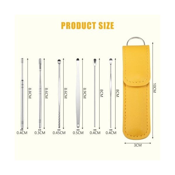 6 Pièces Kit de nettoyage de cérumen, inoxydable Cérumen Nettoyeur, doutils de nettoyage de cérumen en acier inoxydable, kit